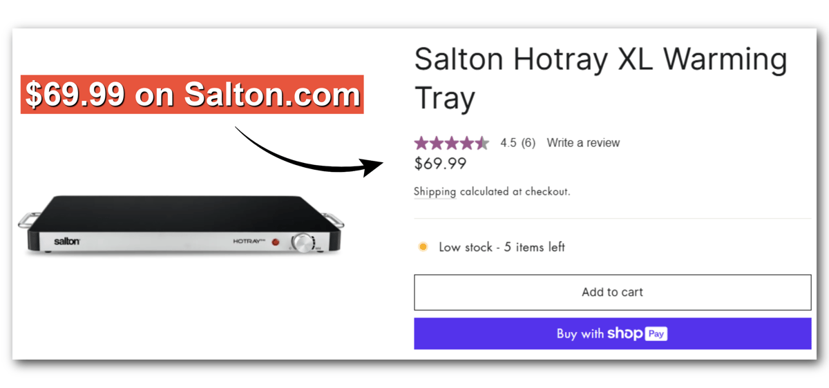 E7 - Salton 21in XL Tempered Glass Warming Tray 2-1