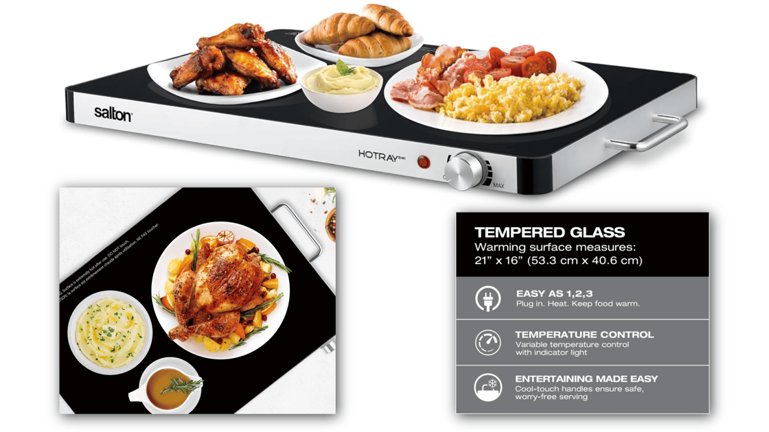 E7 - Salton 21in XL Tempered Glass Warming Tray-1
